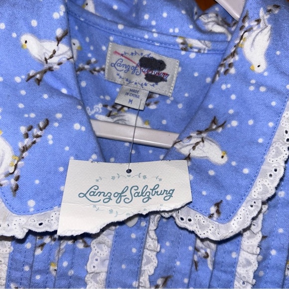 New Lanz of Salzburg Winter snow doves FLANNEL Pajama Top M Medium bird - Picture 3 of 4